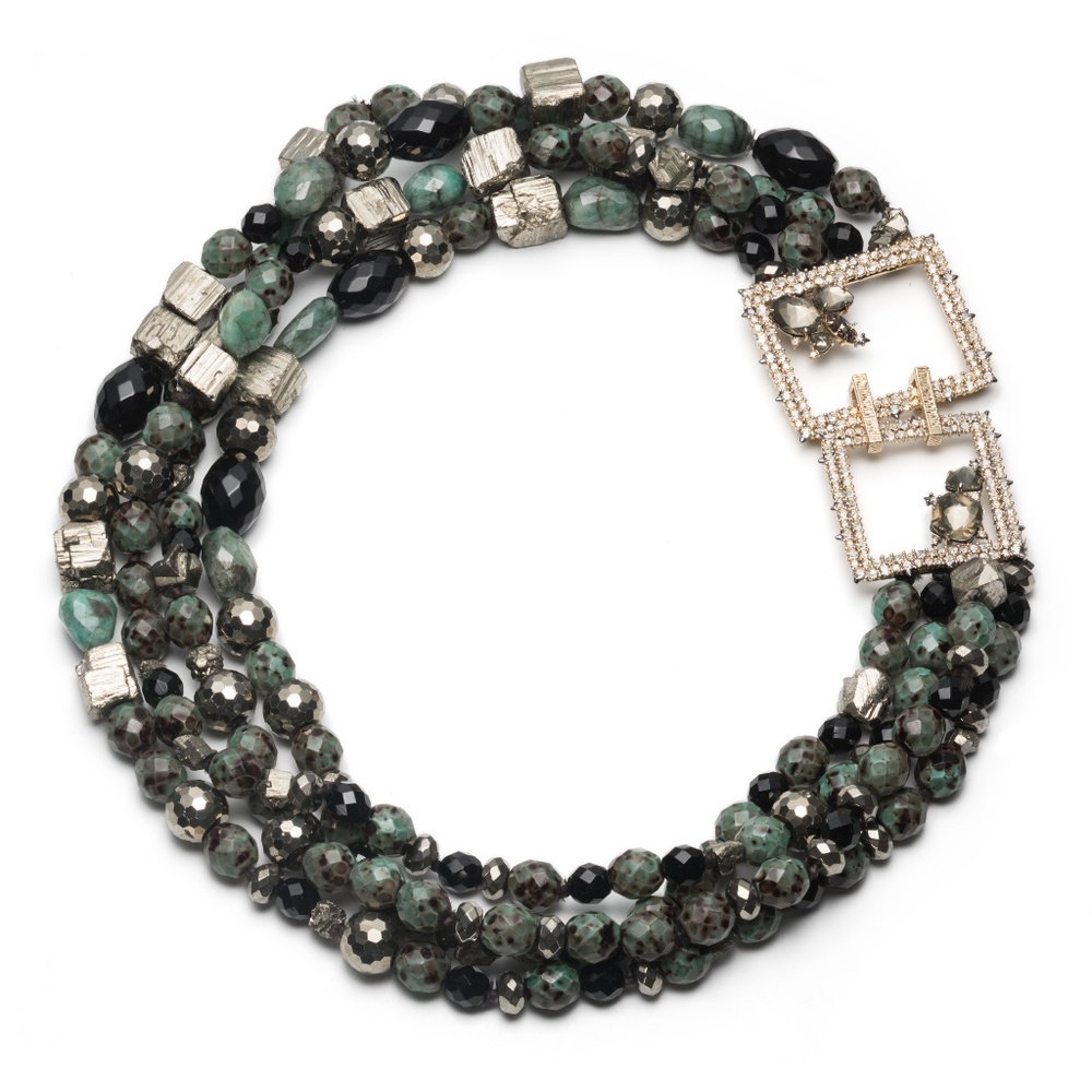 Crystal Beaded Torsade Stone Cluster Necklace